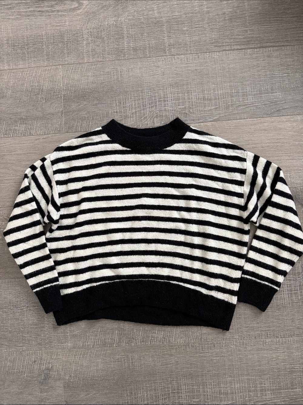 H&M Black and White Striped Crewneck Sweater